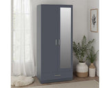 DAKOTA 2 DOOR 1 DRAWER MIRRORED WARDROBE - DARK GREY