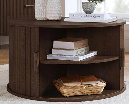 Axel Round Fluted Coffee Table with Storage - Walnut