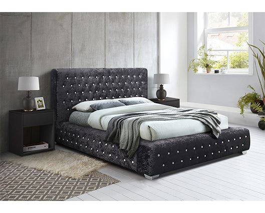 Grande Double Bed - Black Crushed Velvet