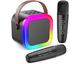 Mini Karaoke Machine with 2 Wireless Microphones and Portable Bluetooth Speaker