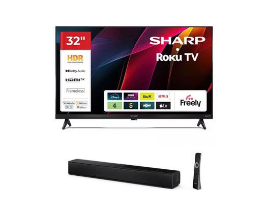 SHARP 1T-C32HD2725KB 32'' Smart Roku TV and SHARP HT-SB121 Sound Bar