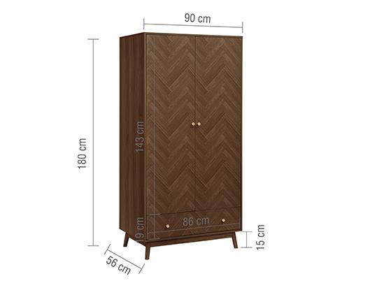 Herringford 2 Door 1 Drawer Wardrobe - Walnut