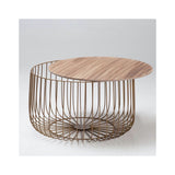 Enzo Large Cage Table Oak Marble Top Gold Frame