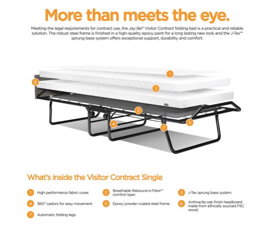 Jay-Be Visitor Contract Automatic Folding Bed with Performance e-Fibre Mattress - Single
