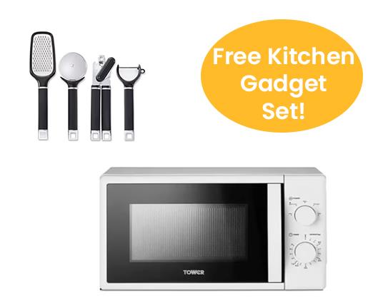 Tower Manual 700W 20L Microwave White with Free Precision 4 Piece Gadget Set