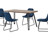 QUEBEC WAVE & LUKAS DINING SET (X4 CHAIRS) - MEDIUM OAK EFFECT/SAPPHIRE BLUE VELVET