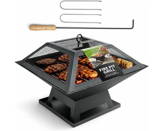 Zeno Square Fire Pit - 3 in 1 Heater/ Grill/ BBQ with Accessories