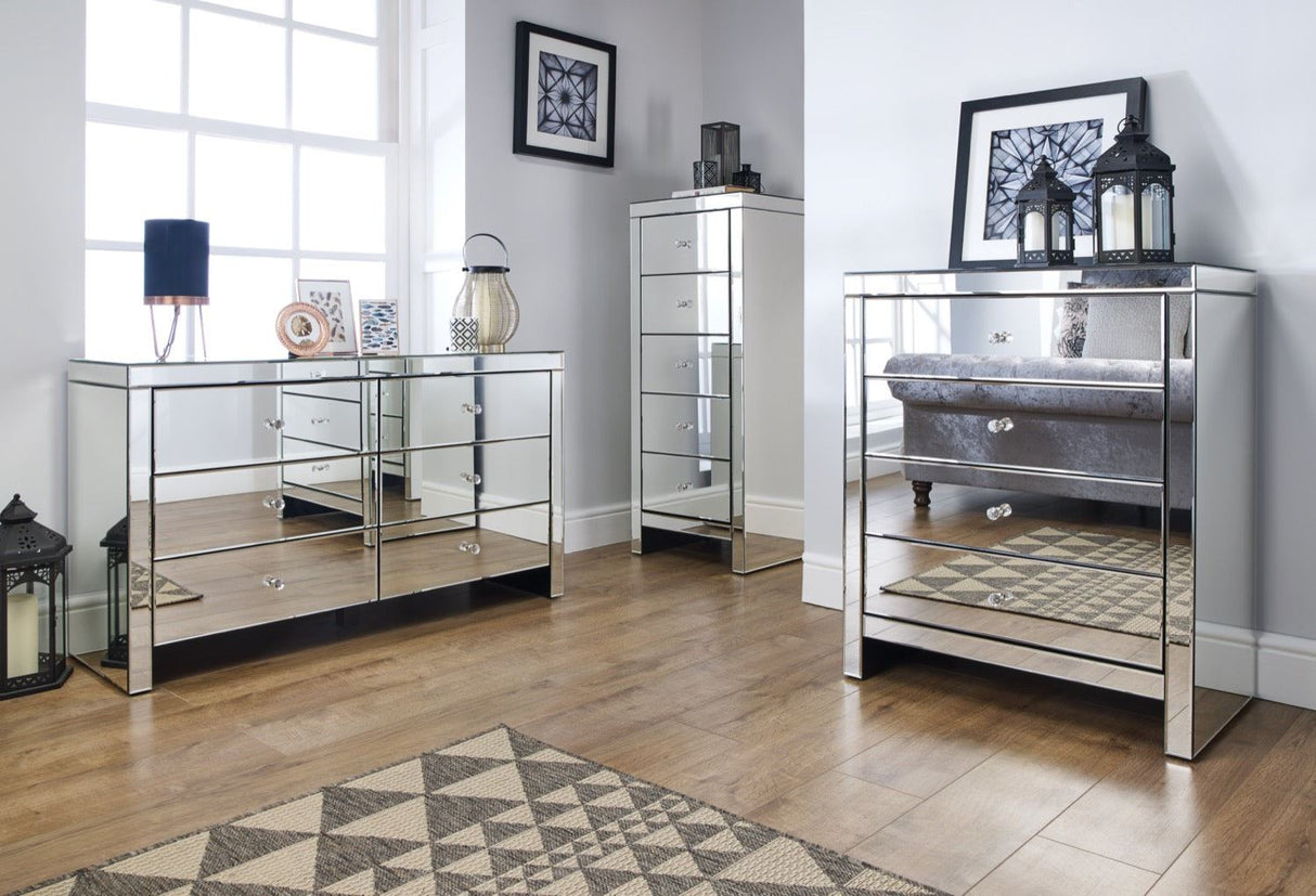 Seville 5 Drawer Narrow Chest - Mirrored