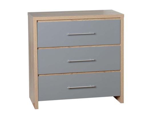 Santos 3 Drawer Chest - Grey High Gloss/Light Oak Effect Veneer