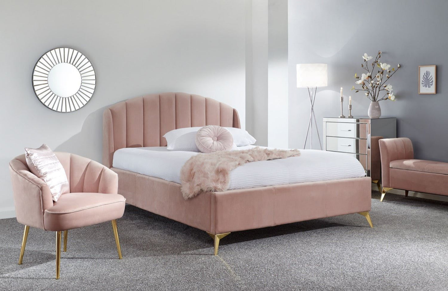 Pettine End Lift Double Ottoman Bed - Blush Pink