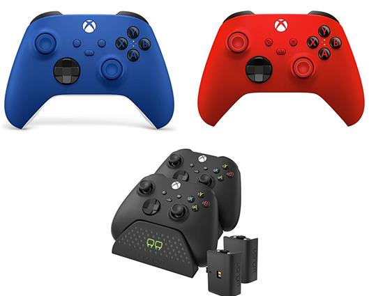 Xbox Wireless Controllers in Red & Blue with Twin Charging Dock with 2x Rechargeable Battery Packs