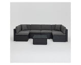 7 Pcs Black Rattan Lounge Grey Cushions