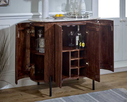 Olin Solid Wood Sideboard/Drinks Cabinet With Marble Top & Metal Legs