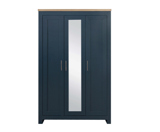 Harper 3 Door Wardrobe With Mirror- Navy Blue & Oak