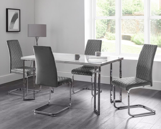 Prestcott Table & 4 Candida Velvet Chairs-Grey