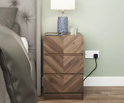 Ciaro 3 Drawer Bedside Table (Pair)- Royal Walnut