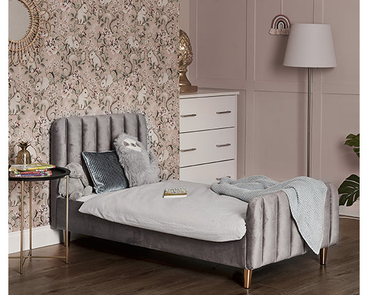 Gwen Velvet Single Bed - Grey