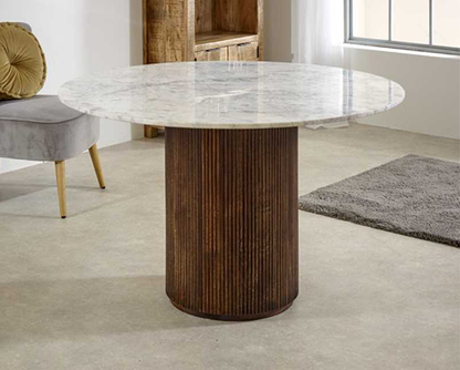 Olin Mango Wood Dining Table Round With Marble Top