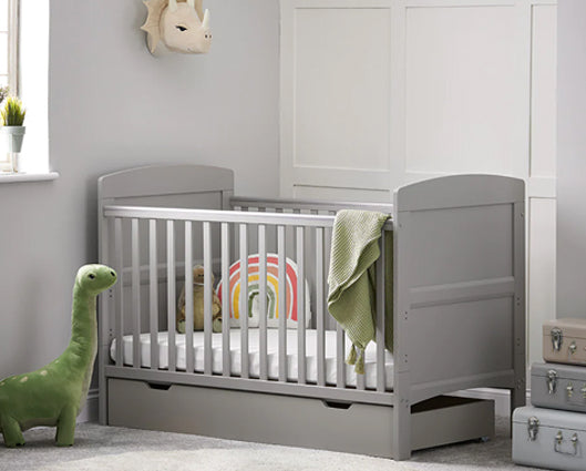 Grady Cot Bed, Under Drawer + Fibre Mattress - Warm Grey