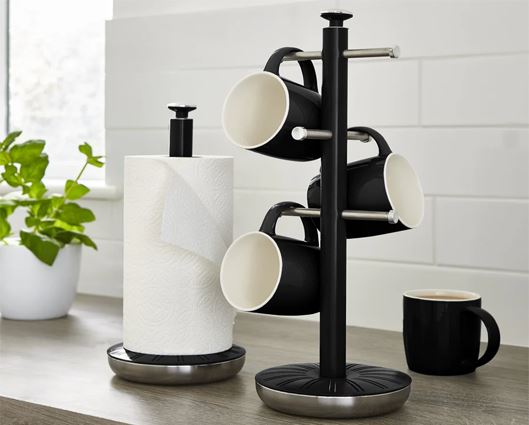 Swan Retro Towel Pole and Mug Tree Set Black