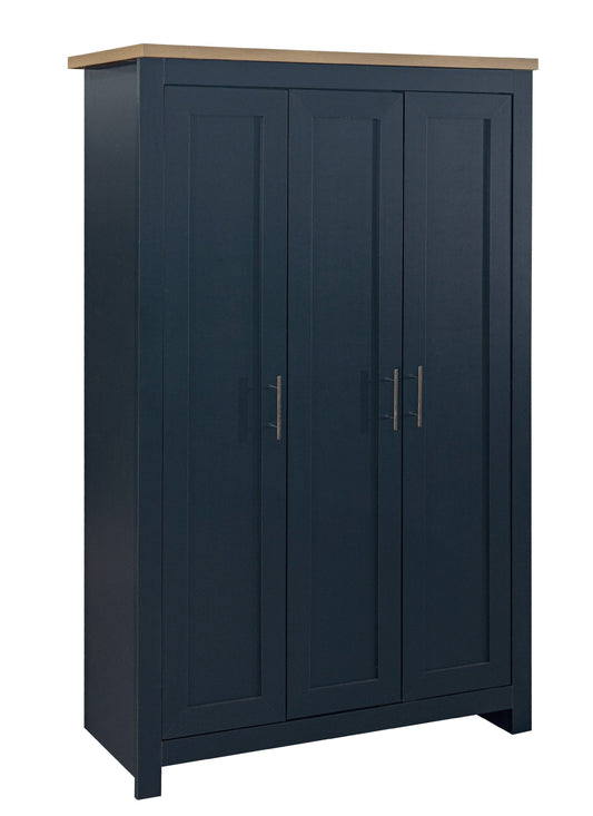 Harper 3 Door Wardrobe - Navy Blue & Oak
