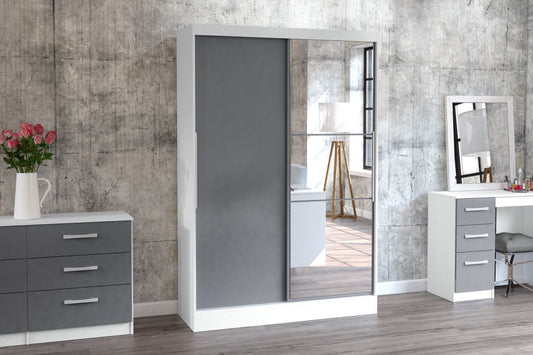 Larz 2 Door Sliding Wardrobe With Mirror - White & Grey