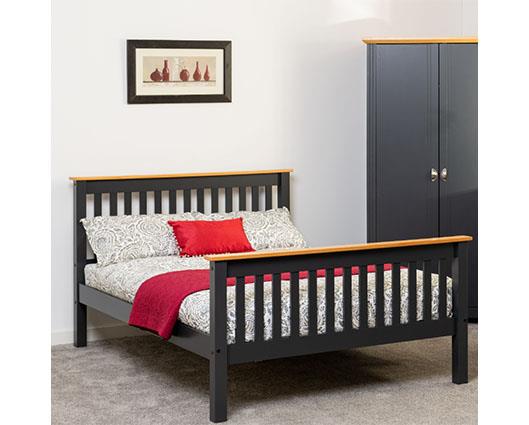 MONACO 4'6" HIGH END BED - DARK GREY/OAK EFFECT