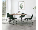 QUEBEC STRAIGHT & LUKAS DINING SET (X4 CHAIRS) - MEDIUM OAK EFFECT/EMERALD GREEN VELVET