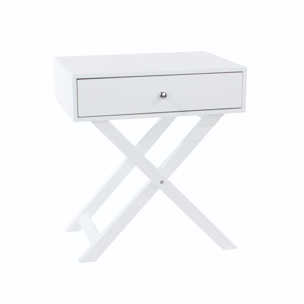 Cross Leg 1 Drawer Bedside Cabinet-White