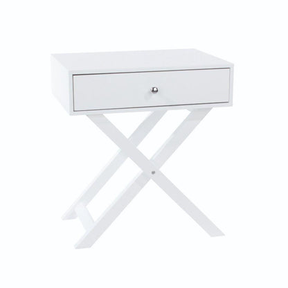 Cross Leg 1 Drawer Bedside Cabinet-White