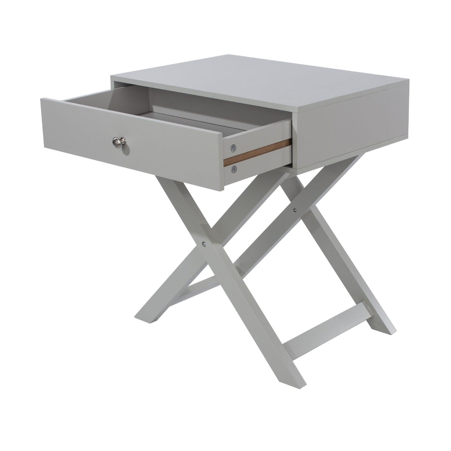 Cross Leg 1 Drawer Bedside Cabinet-Light Grey