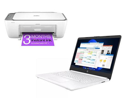 HP Stream 14s-dq0508sa 14" Laptop - Intel Celeron, 128 GB SSD, White & HP DeskJet 2820e All-in-One Wireless Inkjet Printer & Instant Ink