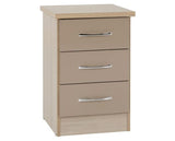 Neptune 3 Drawer Bedside Chest - Oyster Gloss/Light Oak Effect Veneer