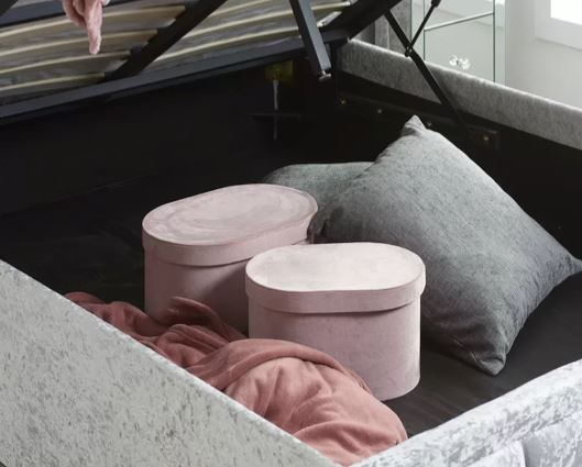 Hannover Double Ottoman Bed - Steel Crushed Velvet