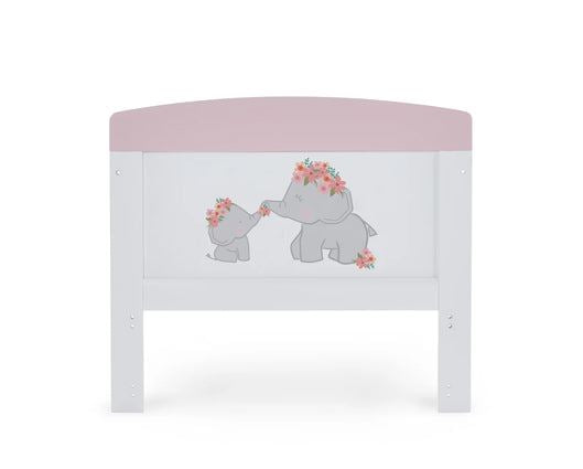 Elephants Pink Cot Bed + Fibre Mattress
