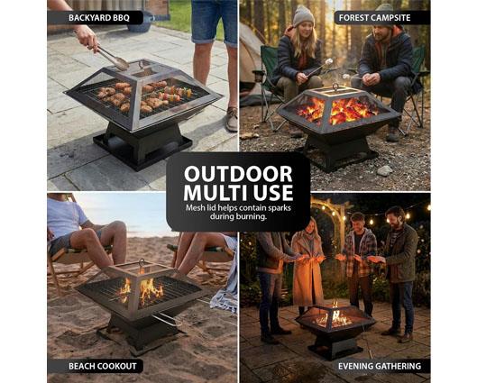 Zeno Square Fire Pit - 3 in 1 Heater/ Grill/ BBQ with Accessories