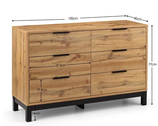 Bali 6 Drawer Wide Chest Oak