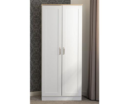 PORTLAND 2 DOOR WARDROBE - WHITE/OAK EFFECT