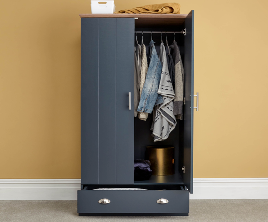 Kinsley 2 Door 1 Drawer Wardrobe- Slate Blue