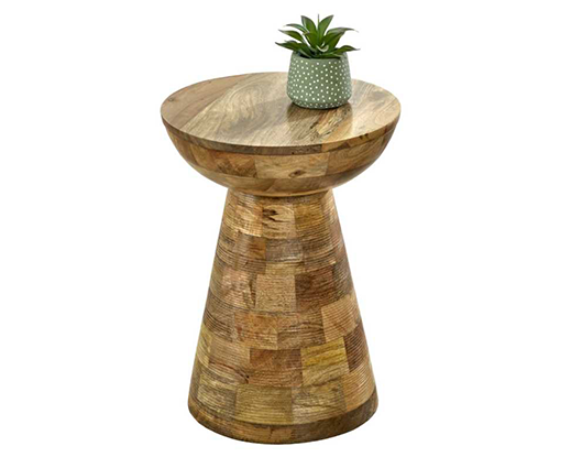 Sutton Solid Wood Round Side Table Mushroom Style