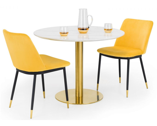 Penny Round Pedestal Table & 2 Delancy Chairs- Mustard