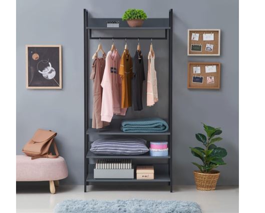 Zulu 4 Piece Bedroom Furniture Set Open Wardrobes-Dark Grey