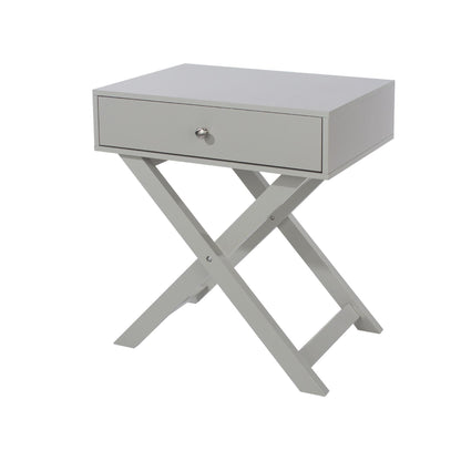 Cross Leg 1 Drawer Bedside Cabinet-Light Grey