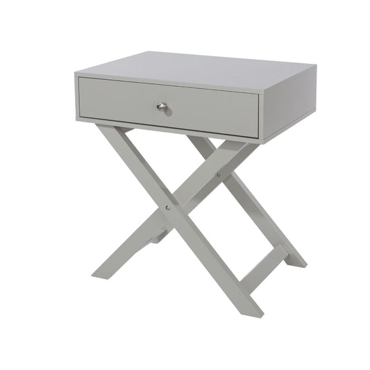 Cross Leg 1 Drawer Bedside Cabinet-Light Grey