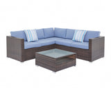 Medina Brown 4PC Corner Sofa Set w/ Blue Cushions