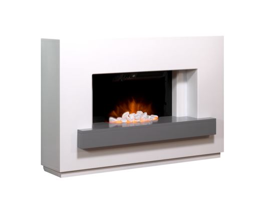 Block Fireplace Suite in Pure White with Grey Shelf, 46 Inch