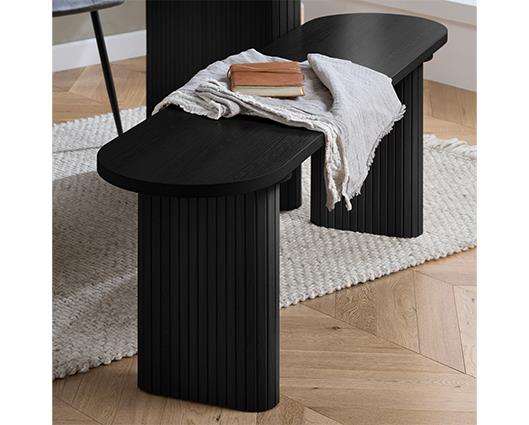 Axel Fluted Dining Bench - Black