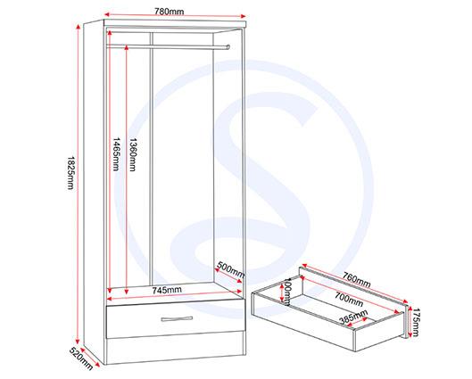 NEVADA MIRRORED 2 DOOR WARDROBE - 3D EFFECT GREY