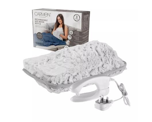 Rechargeable Hot Water Bottle - Grey Faux Fur