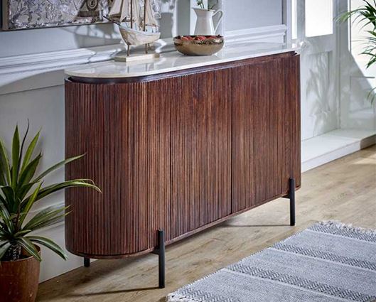 Olin Mango Wood Sideboard With Marble Top & Metal Legs